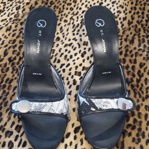 ST. JOHN Black/White/Silver Stilletto Mule S 8 - Picture 15 of 16